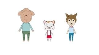 左から友蔵(イヌ)、まる子(ネコ)、アンドレア(イタリアンオオカミ)