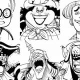 コビー（上段左）、アルビダ（上段中央）、ヘルメッポ（上段右）、バギー（下段左）、アーロン（下段中央）、ガープ（下段右）