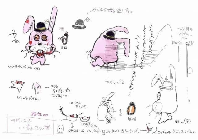 小森のキャラクター設定。「いいかげんな体(笑)」「雑…(笑)」など、楽しみながら描いたことが窺えるコメントが目を引く