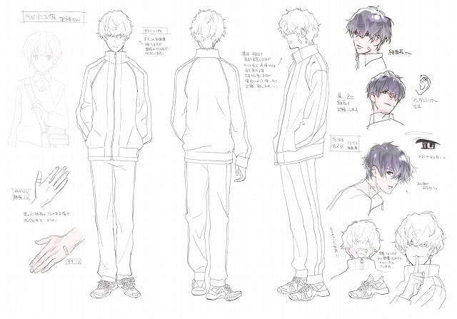 架神傑のキャラクター設定。「基本半目だけが見えてる感じ」「首、少し細長く」など造形に関する指示も記されている
