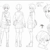 主人公・前澤栞(制服&ハーフパンツ姿)のキャラクター設定。あわせて表情も描かれている