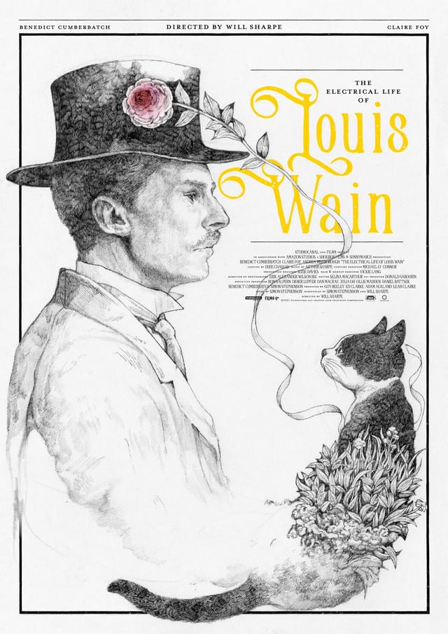 カンバーバッチ&猫の肖像画と、猫が枕投げをするイラスト