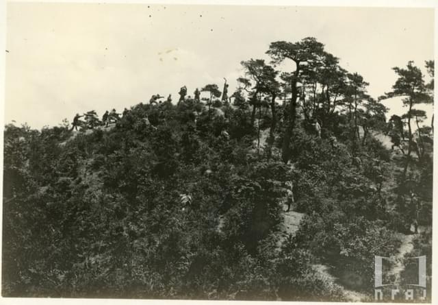 「日光の円蔵」（1924、松竹下加茂、監督：吉野二郎） 。なんだかすごい、山上での剣劇場面のスチル