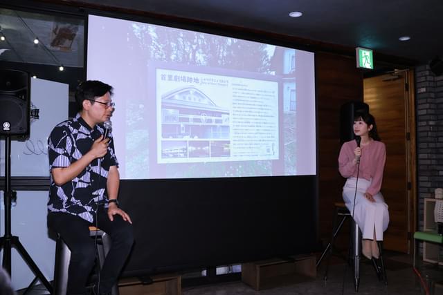 プレイベント「首里劇場」特集に参加する平良竜次氏と沖縄テレビ放送の小林美沙希アナウンサー