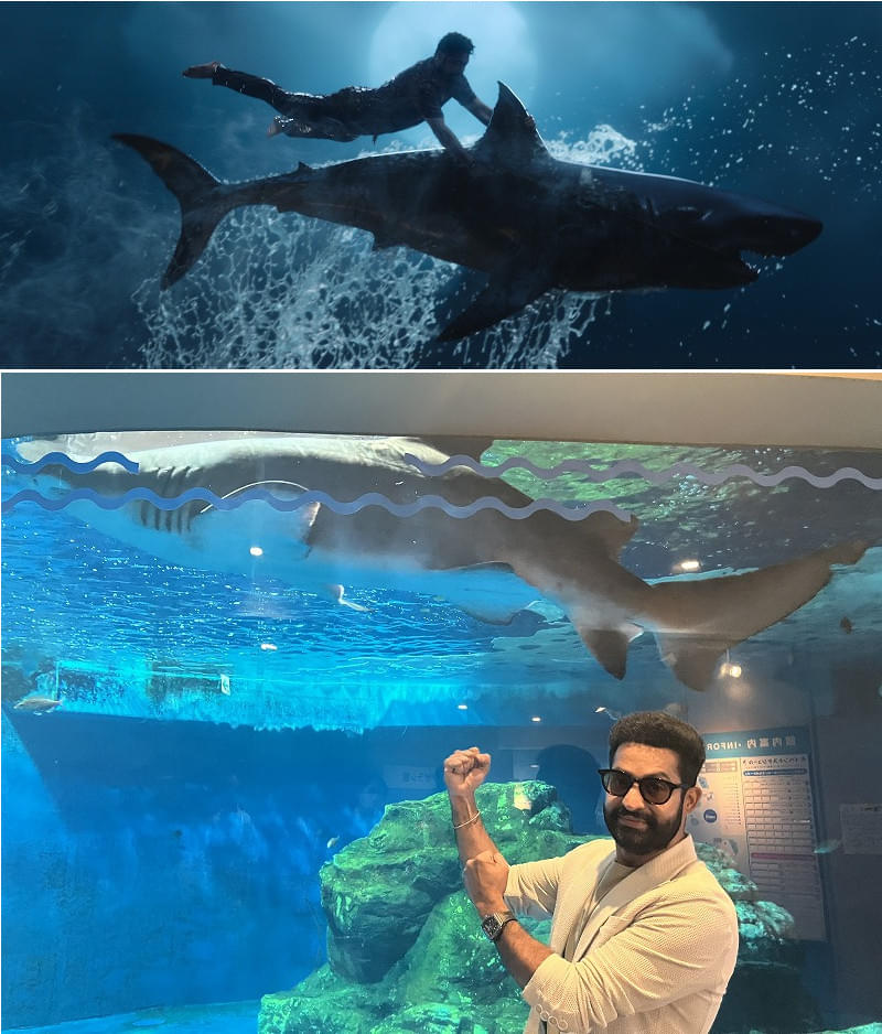 「デーヴァラ」命がけ海中アクション映像公開＆NTR Jr.が東京で本物のサメと対面！