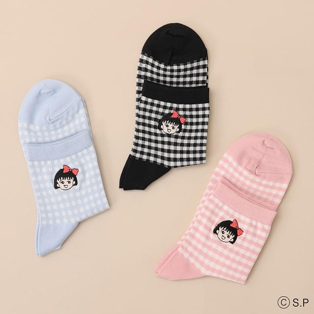 ちびまる子ちゃん ギンガム刺繍ショートソックス