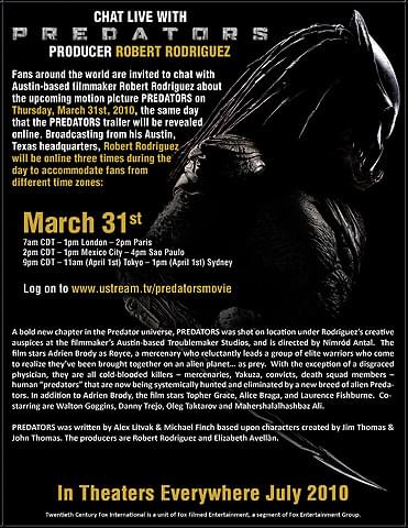 「プレデターズ」ロドリゲスとのライブチャット、Ustreamで実施