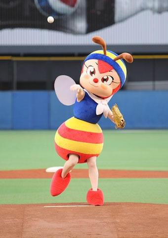 みつばちハッチ、堂々の始球式に拍手喝さい