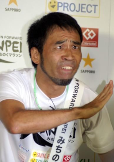 しずちゃん、寛平から新ギャグ伝授され笑顔 今年も東北応援ラン！