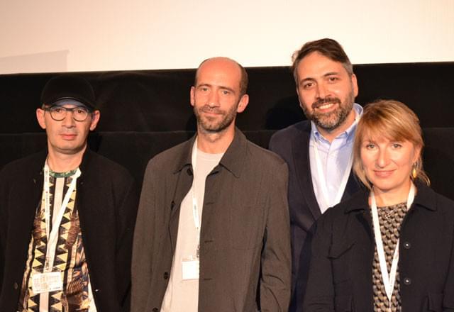 「ブラインド・デート」会見に出席した レバン・コグアシュビリ監督、アンドロ・サクバレリゼ、 スリコ・ツルキゼとオレナ・イェロショバ