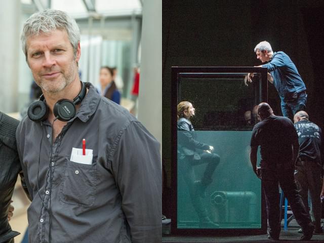 リアルな描写にこだわったニール・バーガー監督（左）、 撮影現場で打ち合わせを行うバーガー監督とウッドリー（右）