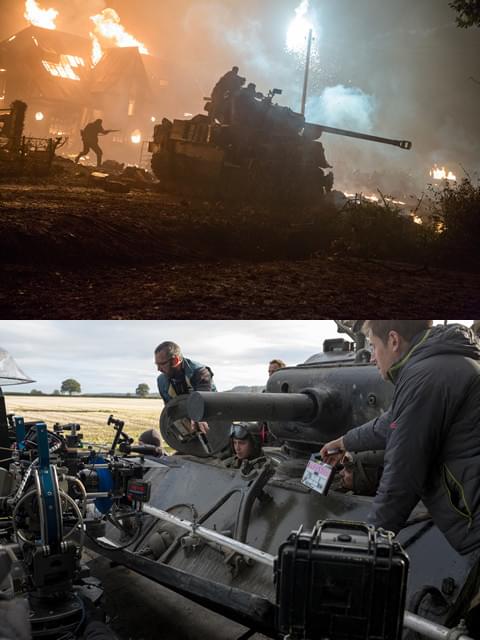 圧倒的な迫力の本編シーン（上）と撮影の舞台裏（下）