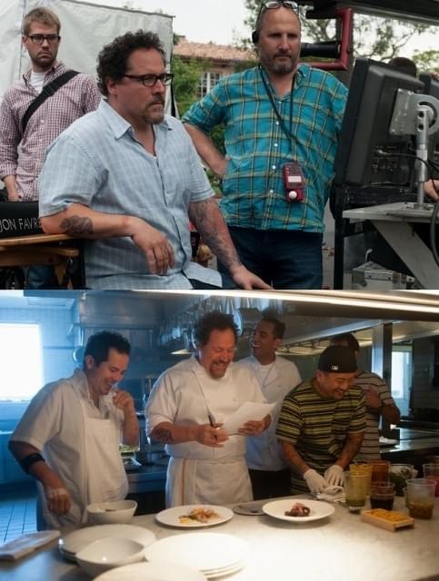 撮影現場でのジョン・ファブローとスタッフ