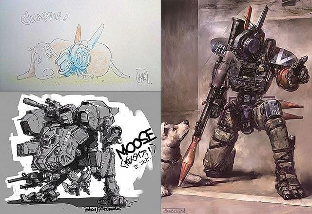 左上：押井守監督、左下：荒巻伸志監督、右：伊藤暢達