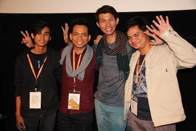 ティーチインを行った(左から)サン・ チャンビサル監督、ニアン・カビッチ監督、 リー・ポーレン監督、ソク・チャンラド監督