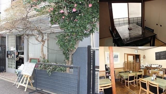 「洋食入舟」。2階(右上)、 1階(右下)のどちらでも食事可能