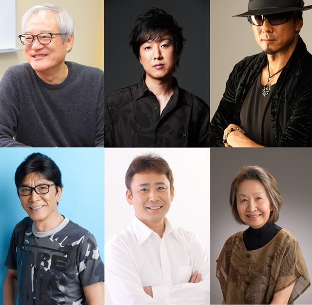 （左上から時計回りに）大塚芳忠、 内田夕夜、黒田崇矢、池田昌子、 高木渉、中田譲治