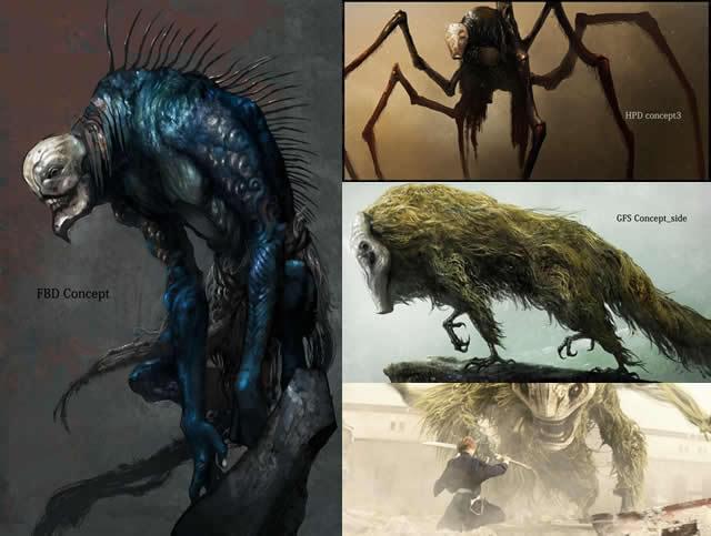 フィッシュボーン、ヘキサポダス、 グランドフィッシャーのコンセプト アートと劇中写真