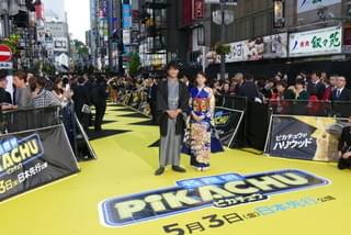 新宿歌舞伎町に“稲妻”イエローカーペット登場！「名探偵ピカチュウ」ワールドプレミア