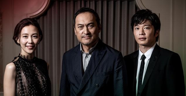 取材に応じた渡辺謙、木村佳乃、田中圭