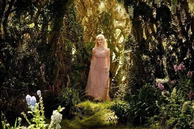 可憐なピンク色のドレスを身にまとった エル・ファニング