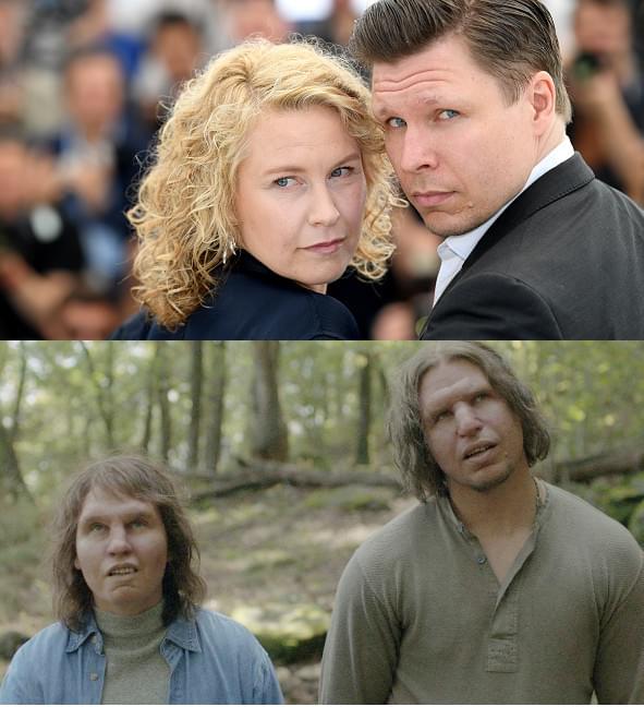 劇中（下）でカンヌ映画祭での2ショットとは似ても似つかない姿を披露