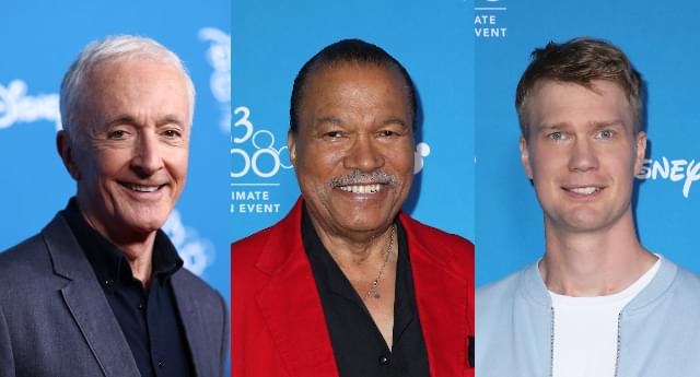 インタビューに応じた（左から）アンソニー・ダニエルズ、ビリー・ディー・ウィリアムズ、ヨーナス・スオタモ