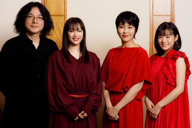 取材に応じた（左から）岩井俊二監督、広瀬すず、松たか子、森七菜