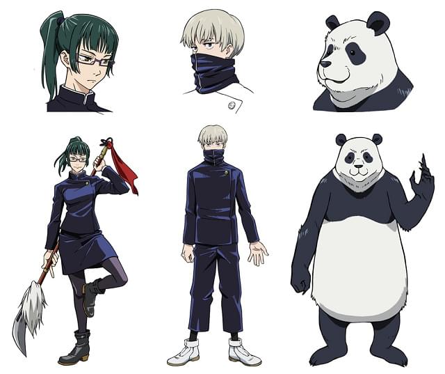 （左から）呪術高専2年生の禪院真希、狗巻棘、パンダ