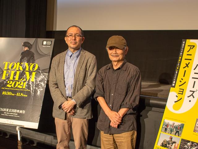 月岡貞夫氏（右）と司会を務めた藤津亮太氏