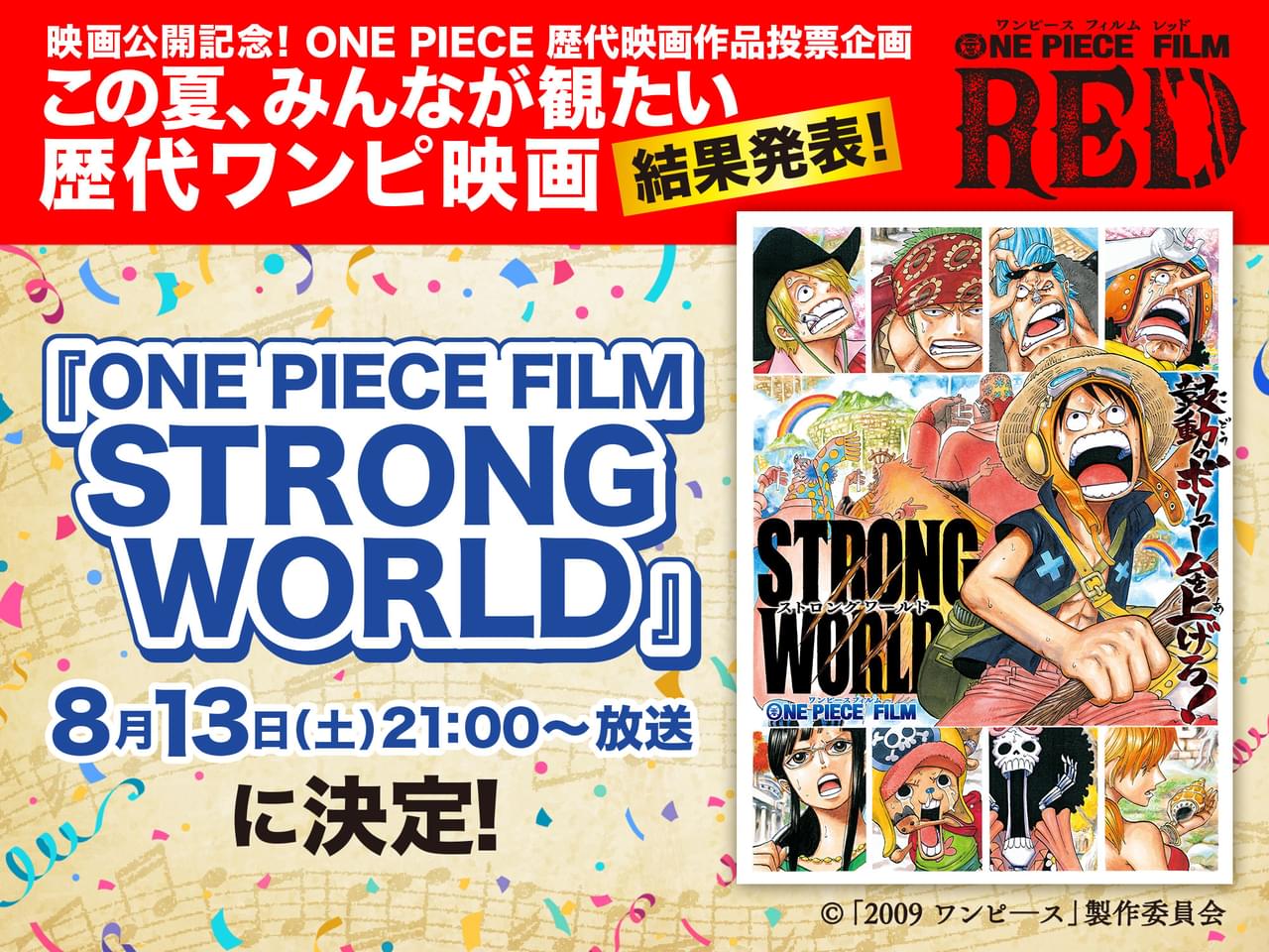 「ONE PIECE FILM STRONG WORLD」8月13日に放送決定 投票企画で1位に