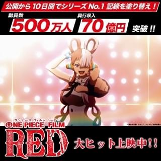 「ONE PIECE FILM RED」公開10日間で興収70億円＆動員500万人突破！ シリーズ史上最高の興収＆動員を記録