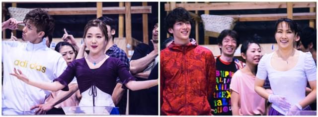 稽古場で。左から柿澤勇人&平原綾香、大貫勇輔&濱田めぐみ