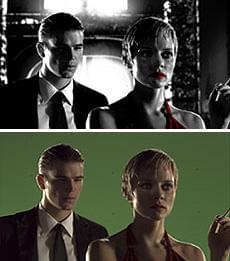 ジョシュ・ハートネットが登場する オープニングシーン(上)とその撮影風景(下)