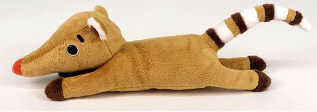 ふたりが手にしているのは、本作の上映劇場で限定発売されるアカハナグマ“クアッチ”のぬいぐるみ（税抜き2300円）